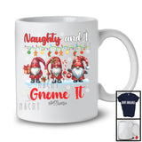 Personalized Naughty and I Gnome It; Amazing Christmas Custom Name Family; Plaid Three Gnomes T-Shirt