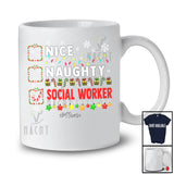 Personalized Nice Naughty Social Worker; Joyful Christmas Custom Name Jobs; X-mas Lights Santa T-Shirt