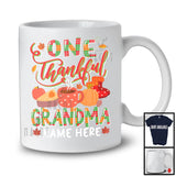 Personalized One Thankful Grandma, Lovely Thanksgiving Plaid Pumpkin Coffee, Custom Name Family T-Shirt