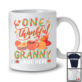 Personalized One Thankful Granny, Lovely Thanksgiving Plaid Pumpkin Coffee, Custom Name Family T-Shirt
