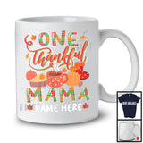 Personalized One Thankful Mama, Lovely Thanksgiving Plaid Pumpkin Coffee, Custom Name Family T-Shirt