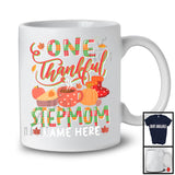 Personalized One Thankful Stepmom, Lovely Thanksgiving Plaid Pumpkin Coffee, Custom Name Family T-Shirt