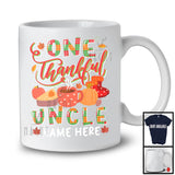 Personalized One Thankful Uncle, Lovely Thanksgiving Plaid Pumpkin Coffee, Custom Name Family T-Shirt