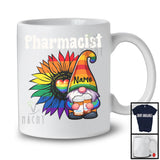 Personalized Pharmacist, Colorful LGBTQ Pride Sunflower Gnome, Custom Name Gay Flag Rainbow T-Shirt
