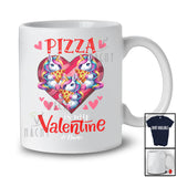 Personalized Pizza is my Valentine; Lovely Unicorn Eating Pizza Hearts; Custom Name Single T-Shirt