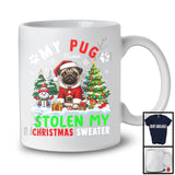 Personalized Pug Stolen My Christmas Sweater; Cute X-mas Tree Custom Name Snowing T-Shirt