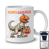 Personalized Pumpkasaurus; Horror Halloween Mummy T-Rex Dinosaur Custom Name; Pumpkin Candy T-Shirt