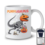 Personalized Pumpkasaurus; Horror Halloween Skeleton T-Rex Dinosaur Custom Name; Pumpkin Candy T-Shirt