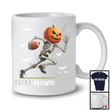 Personalized Pumpkin Skeleton Playing Football, Horror Halloween Custom Name Football Player T-Shirt