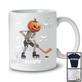 Personalized Pumpkin Skeleton Playing Hockey, Horror Halloween Custom Name Hockey Player T-Shirt