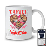 Personalized Ramen is my Valentine; Lovely Capybara Eating Ramen Hearts; Custom Name Single T-Shirt