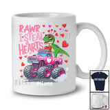 Personalized Rawr I Steal Hearts; Joyful Valentine T-Rex On Monster Truck; Custom Name Boys Couple T-Shirt