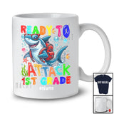 Personalized Ready To Attack 1st Grade; Joyful 100th Day Of School Custom Name Shark Glasses T-Shirt