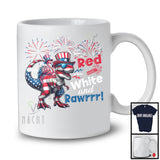 Personalized Red White And Rawrrr, Lovely Custom Name 4th Of July Flamingo Riding T-Rex, Patriotic T-Shirt