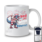 Personalized Red White And Rawrrr, Lovely Custom Name 4th Of July Guinea Pig Riding T-Rex, Patriotic T-Shirt