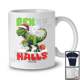 Personalized Rex The Halls; Humorous Christmas Custom Name Santa T-Rex; Moon Snowing T-Shirt