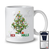 Personalized Rex The Halls; Humorous Christmas Tree T-Rex Custom Name; Moon Snowing T-Shirt