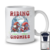 Personalized Riding With My Gnomies; Lovely Christmas Plaid Motorbike; Custom Name Couple Gnomes T-Shirt