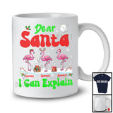 Personalized Santa I Can Explain; Cheerful Christmas Custom Name Three Reindeer Elf Flamingos T-Shirt