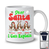 Personalized Santa I Can Explain; Cheerful Christmas Lights Custom Name Three Basset Hound T-Shirt