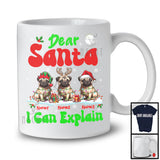 Personalized Santa I Can Explain; Cheerful Christmas Lights Custom Name Three Pugs; Snowing T-Shirt