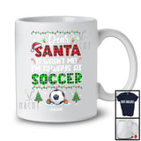 Personalized Santa It Wasn't Me Soccer; Joyful Christmas Plaid; Custom Name Sport Player T-Shirt