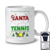 Personalized Santa It Wasn't Me Tennis; Joyful Christmas Plaid; Custom Name Sport Player T-Shirt