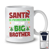 Personalized Santa Promoting Me to Big Brother; Amusing Christmas Pregnancy; Plaid Custom Name Family T-Shirt