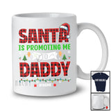 Personalized Santa Promoting Me to Daddy; Amusing Christmas Pregnancy; Plaid Custom Name Family T-Shirt