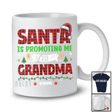 Personalized Santa Promoting Me to Grandma; Amusing Christmas Pregnancy; Plaid Custom Name Family T-Shirt