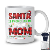 Personalized Santa Promoting Me to Mom; Amusing Christmas Pregnancy; Plaid Custom Name Family T-Shirt