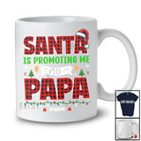 Personalized Santa Promoting Me to Papa; Amusing Christmas Pregnancy; Plaid Custom Name Family T-Shirt