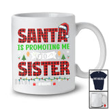 Personalized Santa Promoting Me to Sister; Amusing Christmas Pregnancy; Plaid Custom Name Family T-Shirt