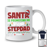 Personalized Santa Promoting Me to Stepdad; Amusing Christmas Pregnancy; Plaid Custom Name Family T-Shirt