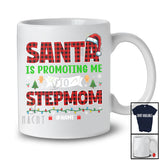 Personalized Santa Promoting Me to Stepmom; Amusing Christmas Pregnancy; Plaid Custom Name Family T-Shirt