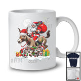 Personalized Santa Riding Donkey With Baby Donkeys; Lovely Christmas Lights; Custom Name Farmer T-Shirt