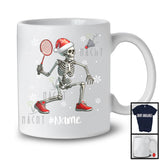 Personalized Santa Skeleton Playing Badminton, Joyful Christmas Custom Name Badminton Player T-Shirt