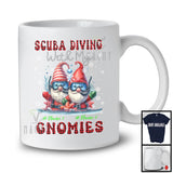 Personalized Scuba Diving With My Gnomies; Lovely Christmas Plaid Custom Name Couple Gnomes T-Shirt