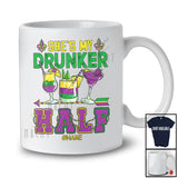 Personalized She's My Drunker Half; Joyful Mardi Gras Three Glasses Drinking; Custom Name Couple T-Shirt