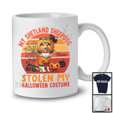 Personalized Shetland Sheepdog Stolen My Halloween Costume; Scary Pumpkin Face; Custom Name T-Shirt