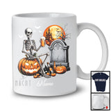 Personalized Skeleton Drinking Beer On Pumpkin; Horror Halloween Custom Name Drunker T-Shirt