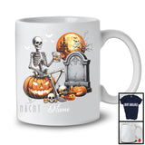 Personalized Skeleton Drinking Bourbon On Pumpkin; Horror Halloween Custom Name Drunker T-Shirt