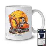 Personalized Skeleton Driving Excavator, Scary Halloween Custom Name Excavator Driver Lover T-Shirt