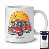 Personalized Skeleton Driving Firetruck, Scary Halloween Custom Name Firetruck Driver Lover T-Shirt