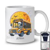 Personalized Skeleton Driving School Bus, Scary Halloween Custom Name School Bus Driver T-Shirt