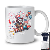 Personalized Sloth Riding Firecracker, Lovely 4th Of July USA Flag Custom Name, Zoo Animal T-Shirt