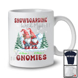 Personalized Snowboarding With My Gnomies; Lovely Christmas Plaid Custom Name Couple Gnomes T-Shirt