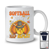 Personalized Softball Turkey Nap Repeat, Joyful Thanksgiving Fall Leaves, Custom Name Sport Player T-Shirt