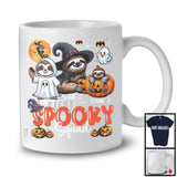 Personalized Spooky Squad, Lovely Halloween Three Witch Ghost Boo Sloth, Animal Pumpkin T-Shirt