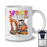 Personalized Spooky Squad; Scary Halloween Skeleton Driving Excavator; Custom Name Driver T-Shirt